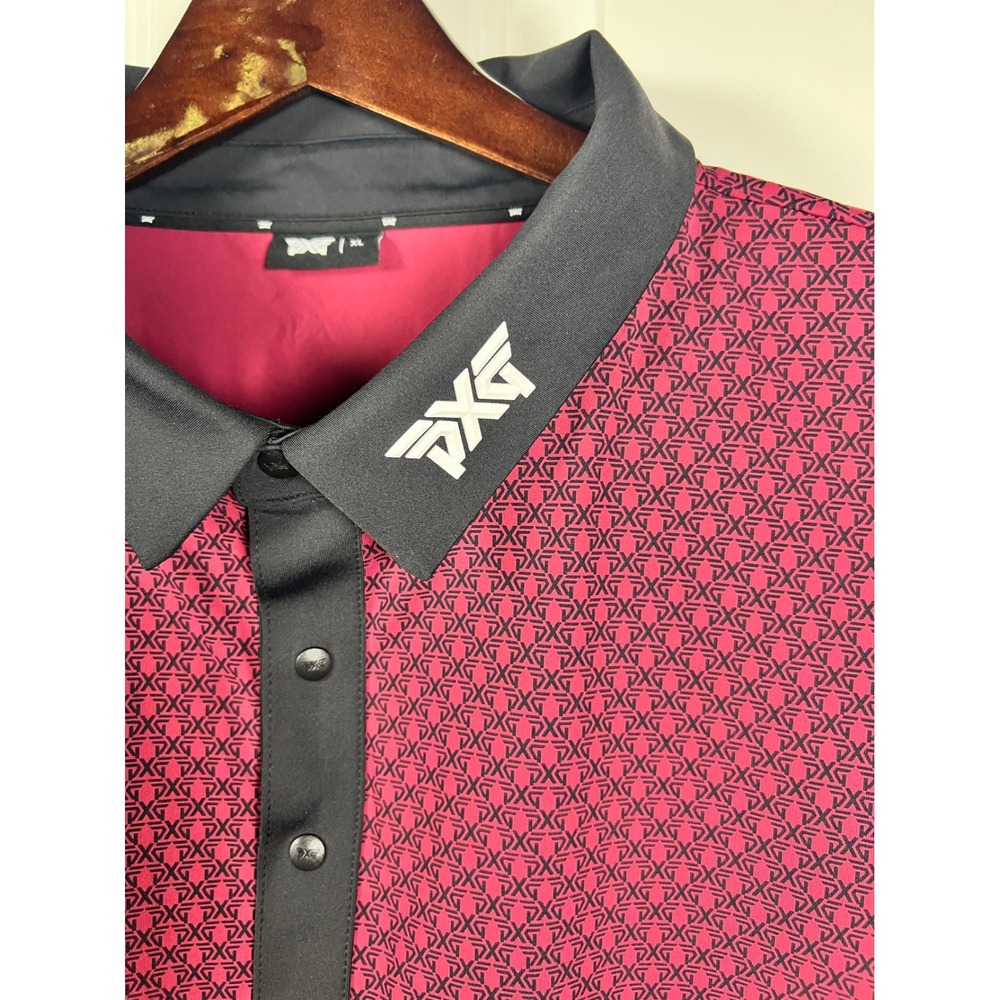PXG Mens Comfort Fit Logo Pattern Golf Polo Shirt Burgundy Black Size XL